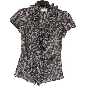 Ann Taylor LOFT Bohemian‎ Ruffled Neckline Front Size 4 Button Up Blouse